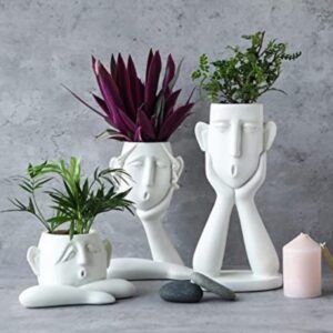 FROZZUR Human Face Shaped Flower Pot, Short White Modern Head Planter